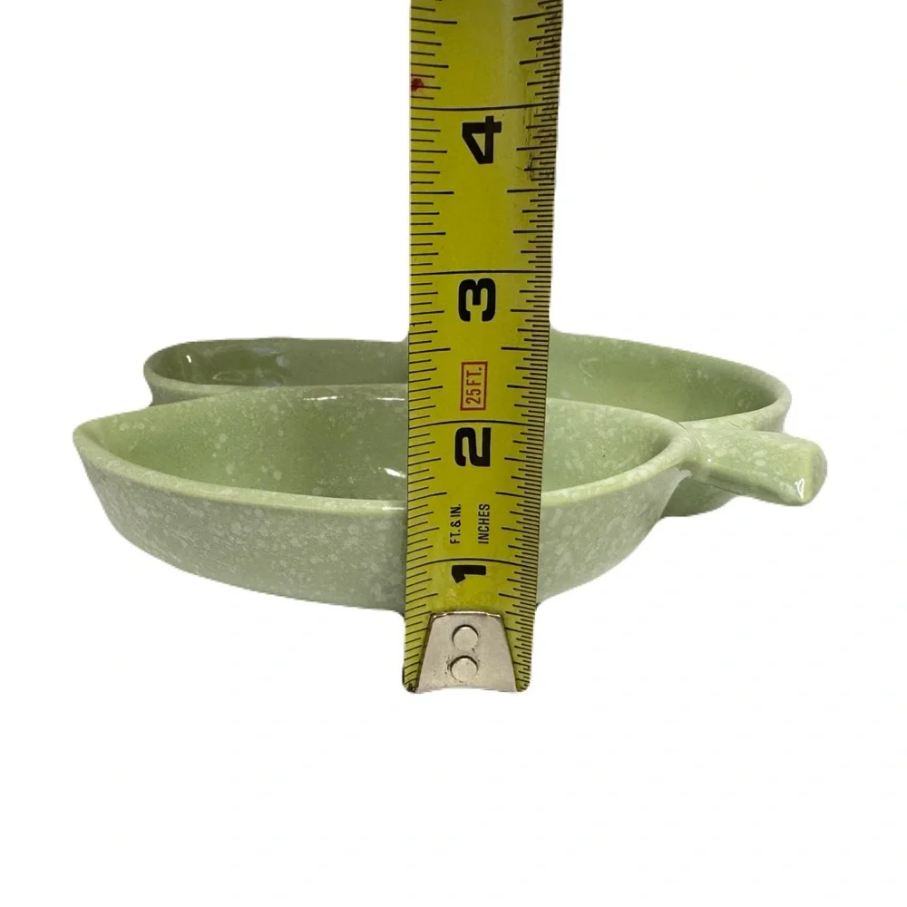 Hull Pottery #31 Vintage Green Yellow 3 Leaf Relish Dip Candy Tray Bowl Dish
